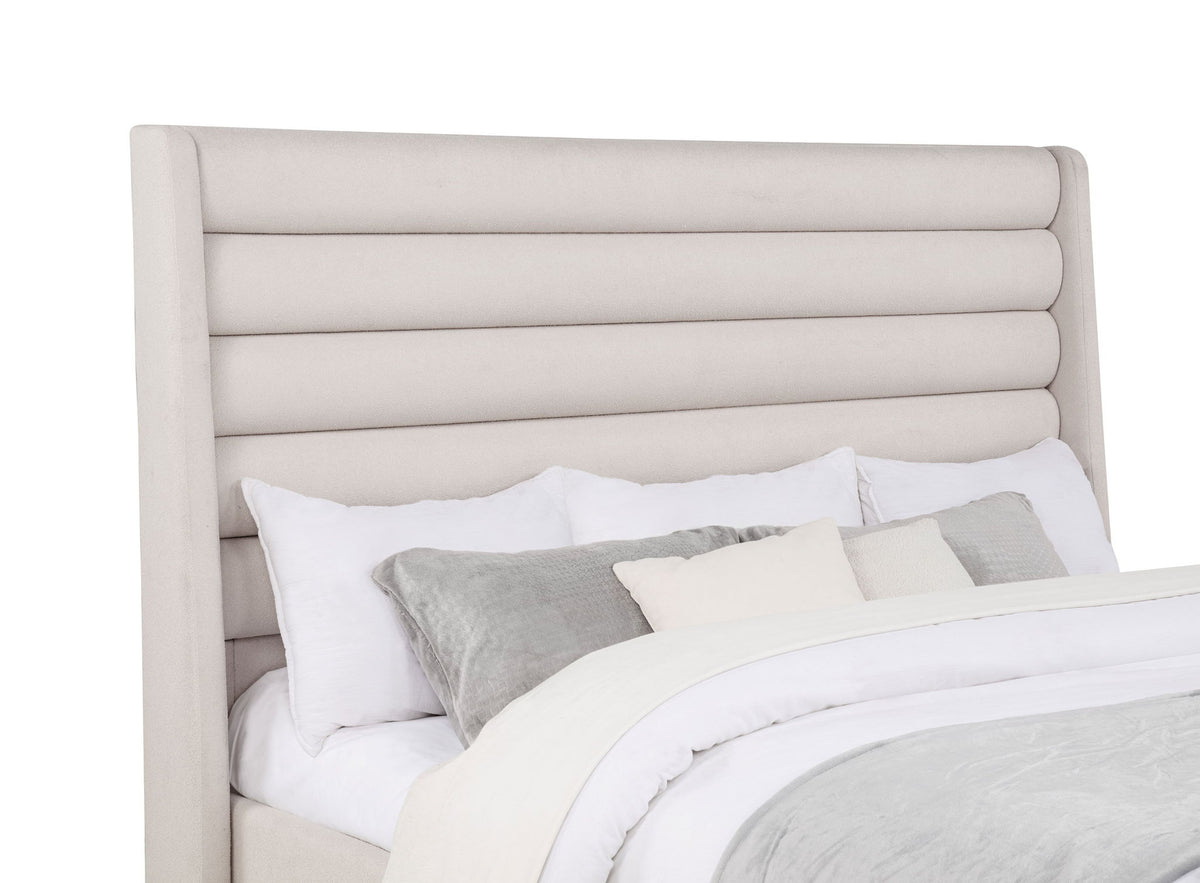 Leslie Upholstered Tufted Eastern King Wingback Platform Bed Beige