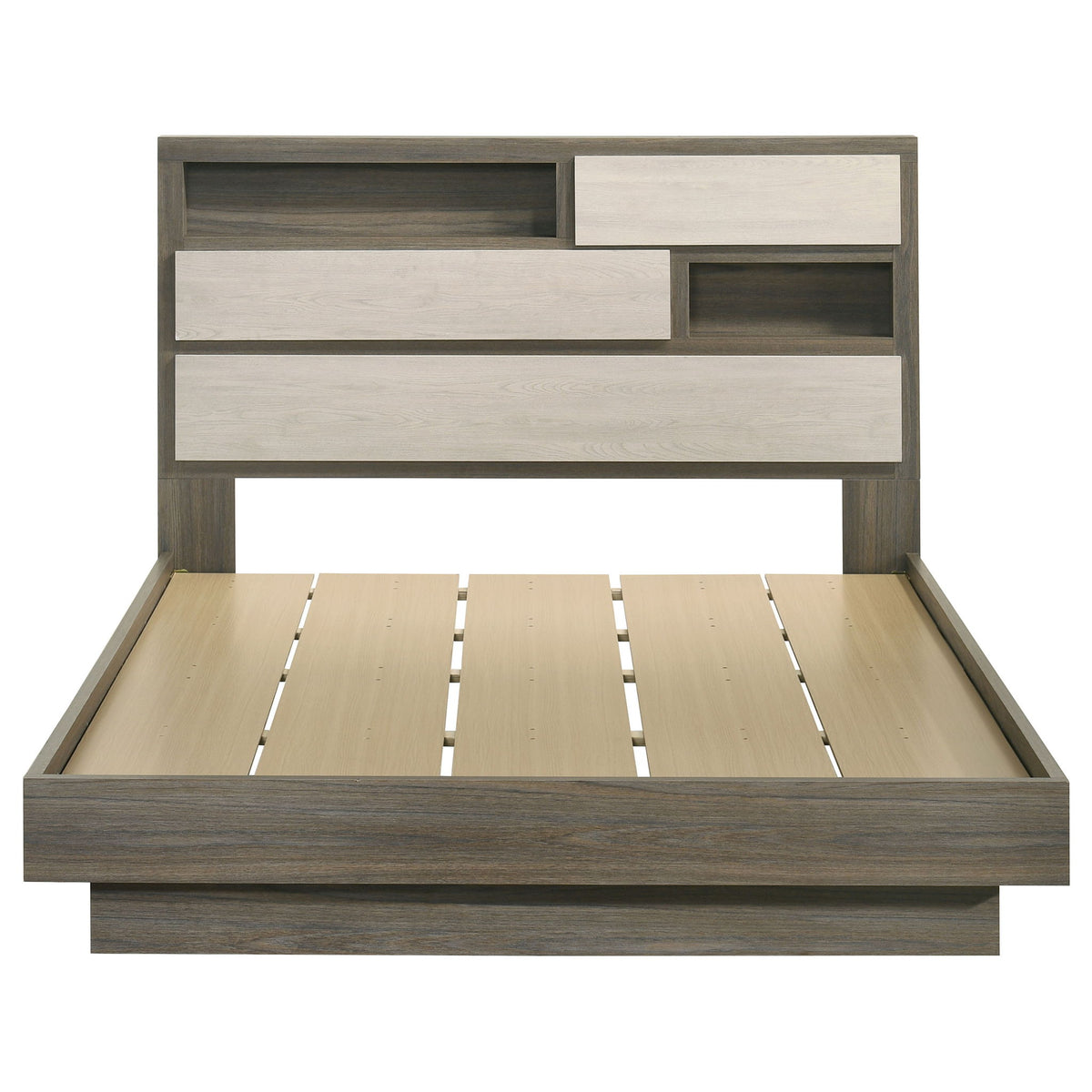 Fenwick Queen Bed Bookcase Headboard Grey Oak