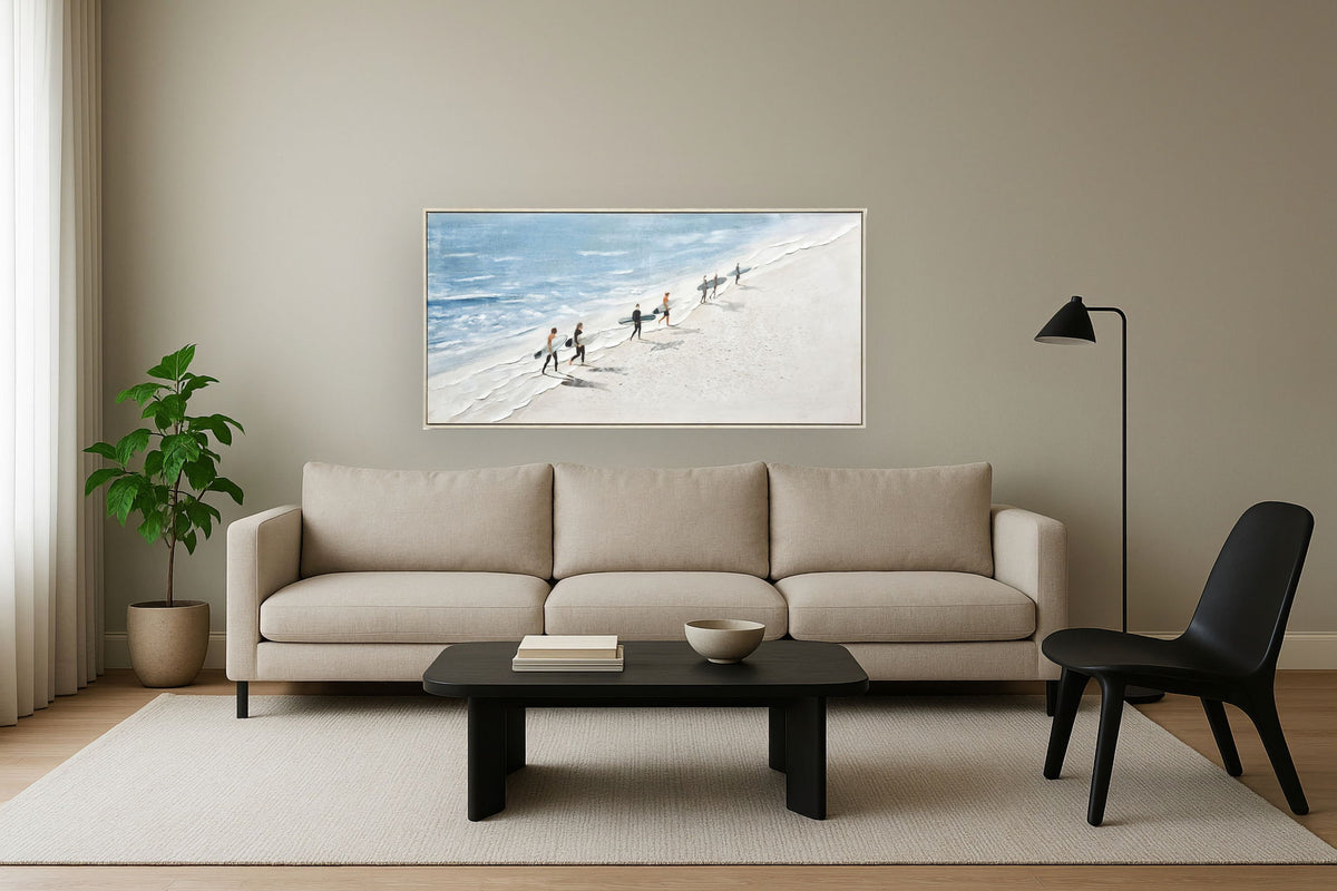 Surf Parade Serenity - 28" x 55" Framed Wall Art - Beige