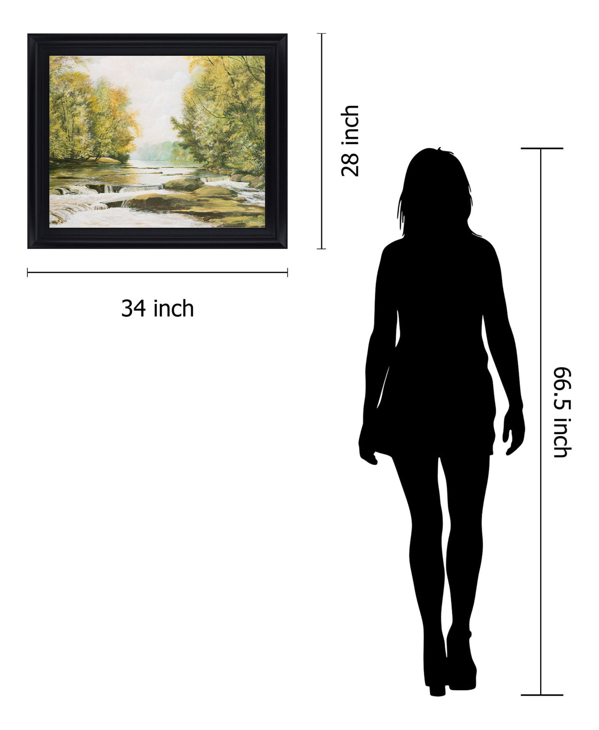 Sunlit Brook Serenity - 28" x 34" Framed Wall Art - Green