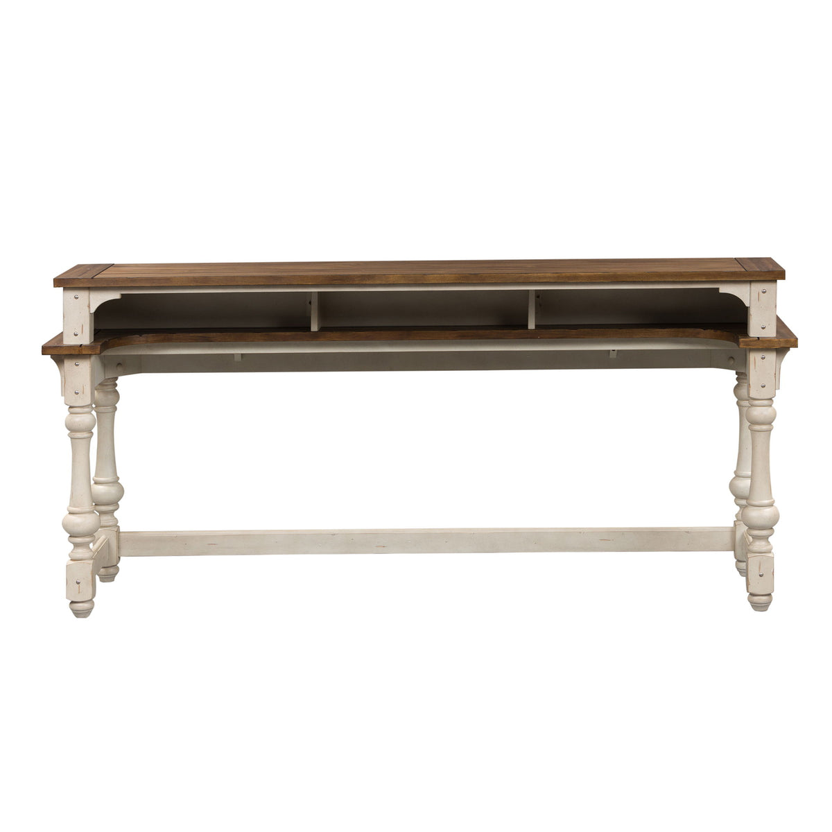 Morgan Creek - 4 Piece Console Set (1 Console 3 Stools) - Antique White / Wirebrushed Tobacco Accents