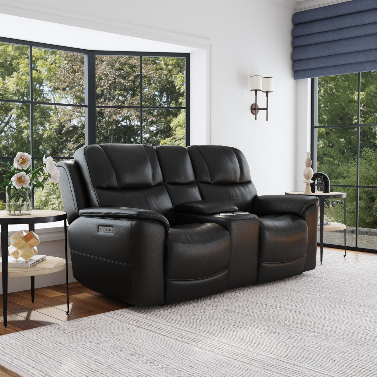 Flexsteel Crew Power Reclining Loveseat with Console, Power Headrests & Lumbar