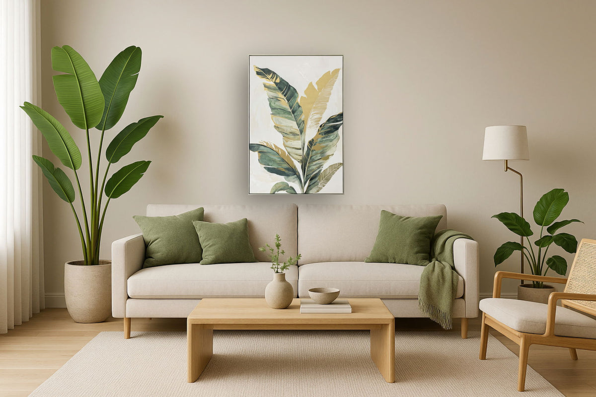 Emerald Palm Whispers - 33" x 48" Framed Wall Art - Green