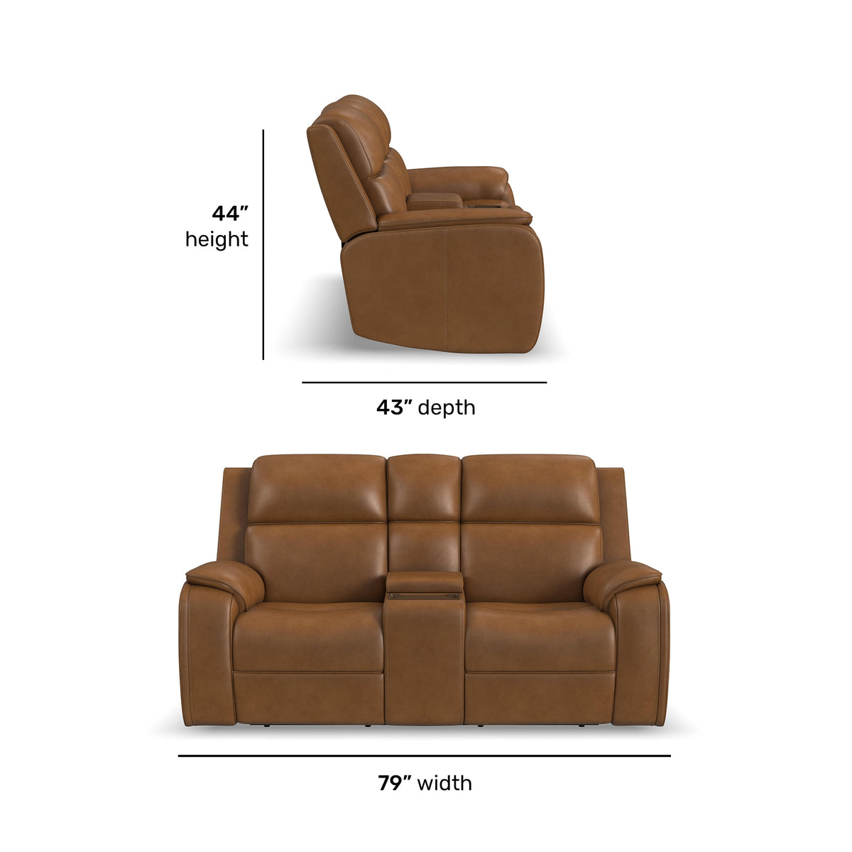 Flexsteel Ziggy Power Reclining Loveseat with Console, Power Headrest, Lumbar, Heat & Massage