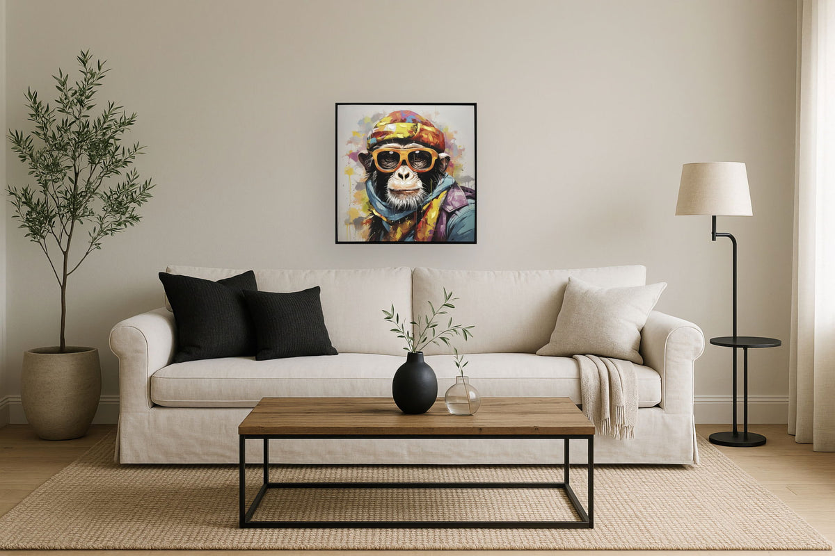 Groovy Prismatic Primate - 25" x 25" Framed Wall Art - Orange