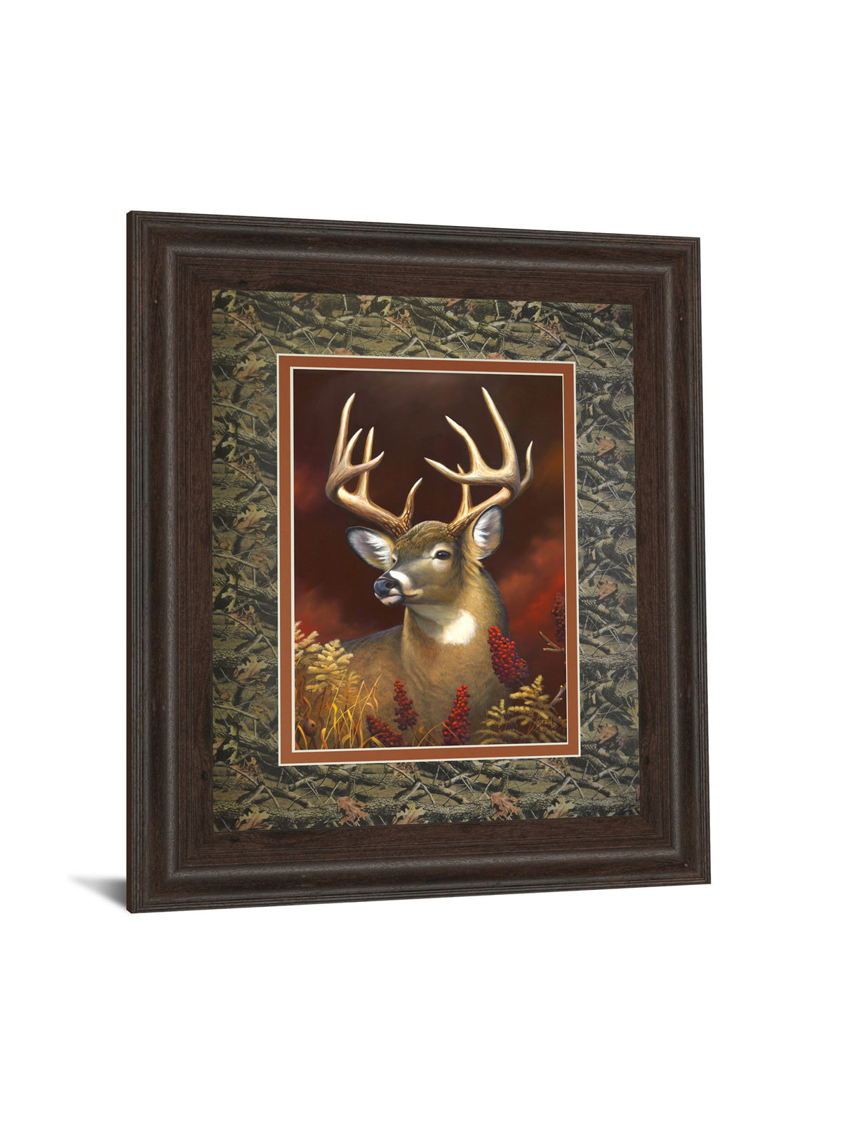 Deer Portrait Double Matted - Framed Print Wall Art - Red