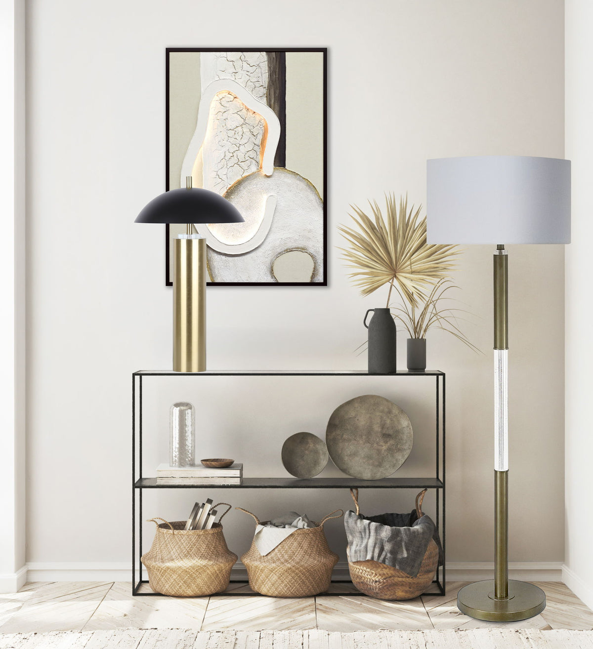 Ivory Contour I Hand-Painted LED Canvas In Frame - Ivory / Cream