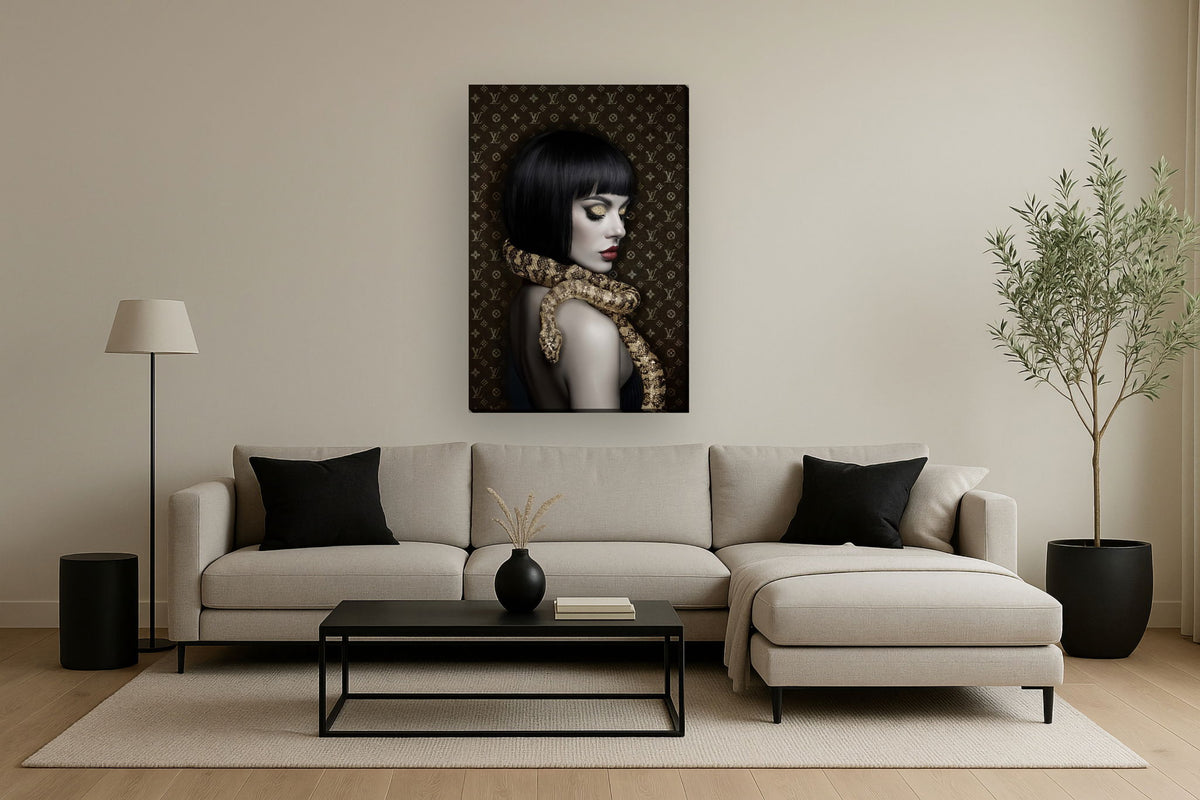 Gilded Serpent Muse - 32" x 48" Framed Wall Art - Black