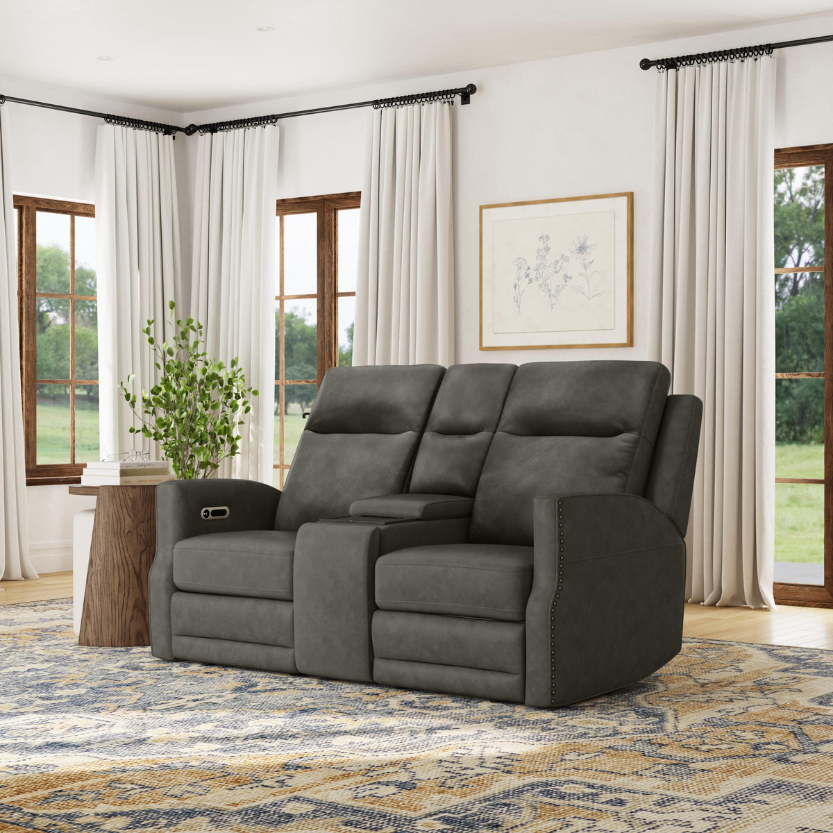 Flexsteel Maxwell Power Reclining Loveseat with Console, Power Headrests and Lumbar