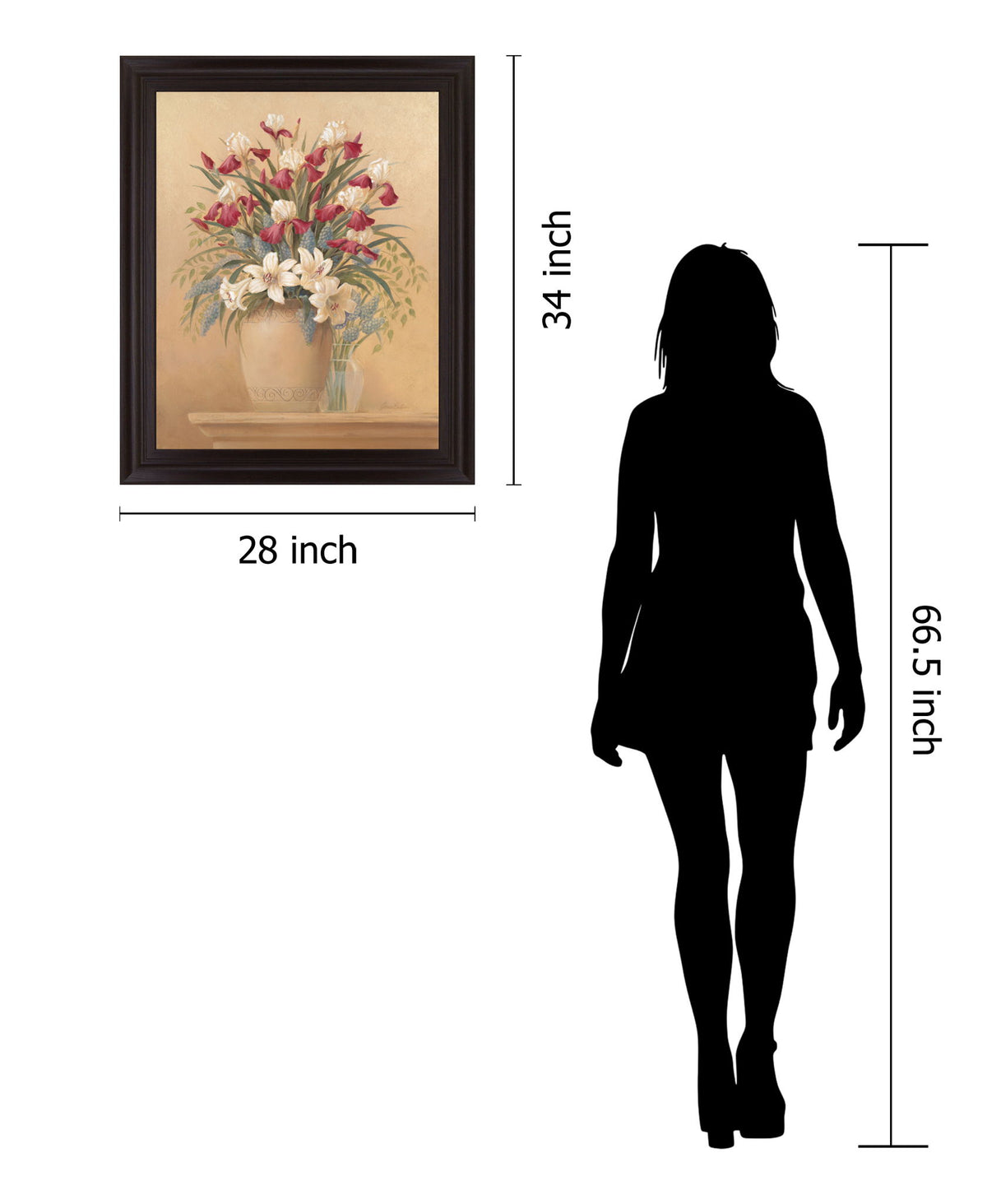 Crimson Lily Display - 28" x 34" Framed Wall Art - Beige