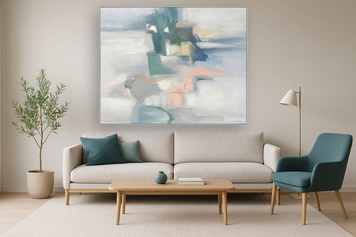 Frosted Pastel Mosaic - 56" x 70" Framed Wall Art - Light Blue