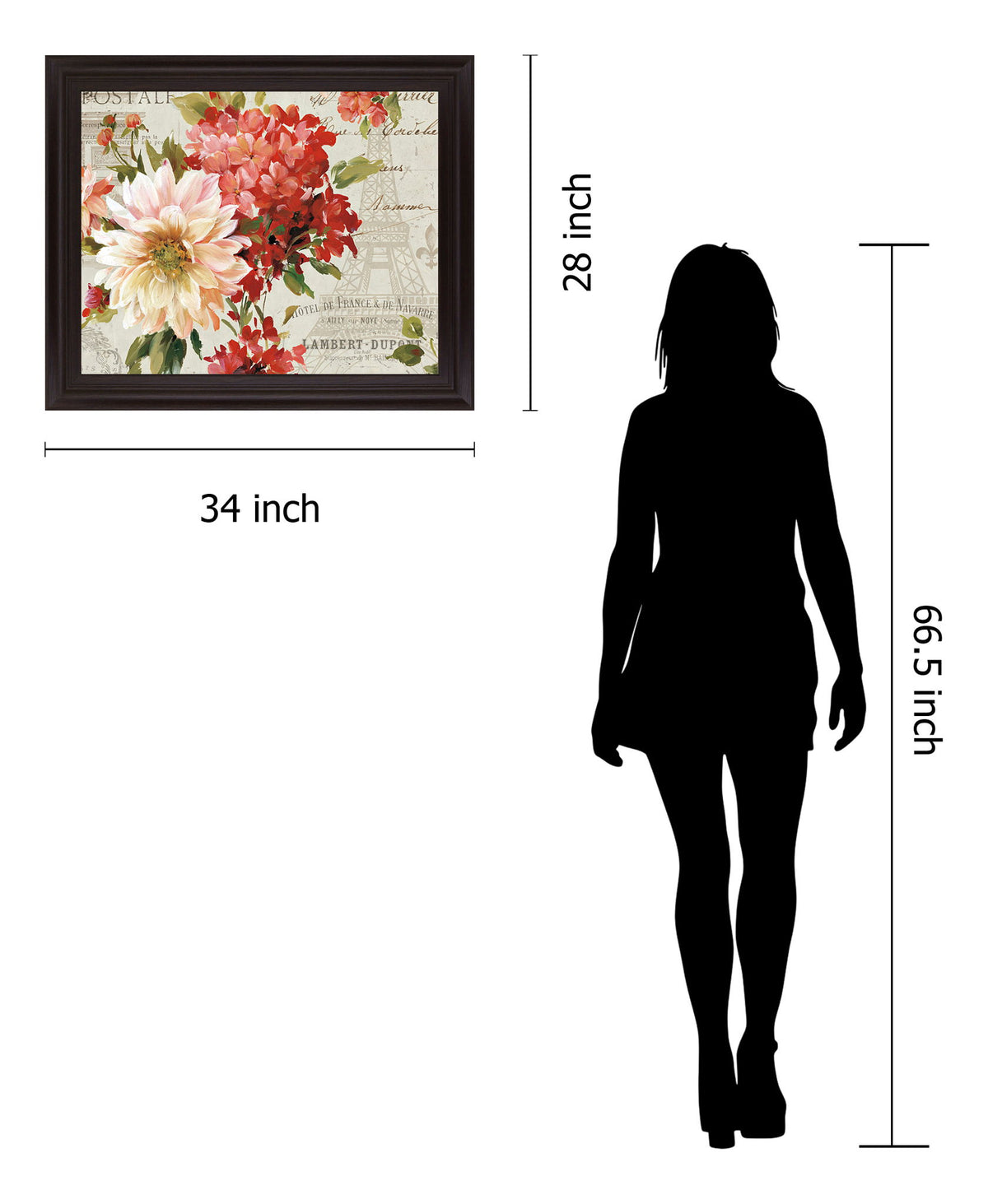 Blushing Parisian Petals - 28" x 34" Framed Wall Art - Red