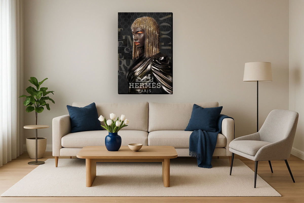 Radiant Gold Muse - 32" x 48" Framed Wall Art - Gold