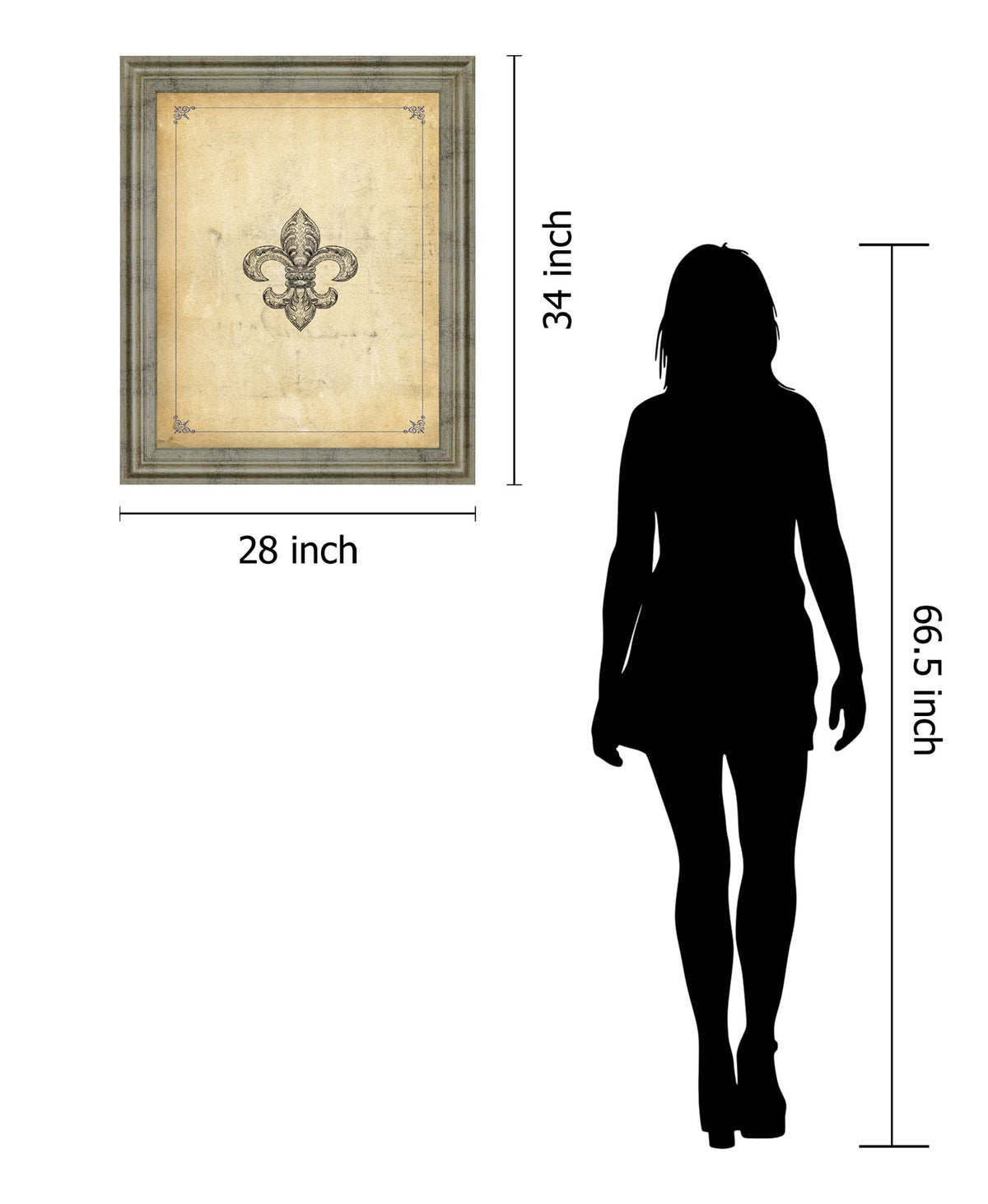 Classic Fleur Crest - 28" x 34" Framed Wall Art - Beige