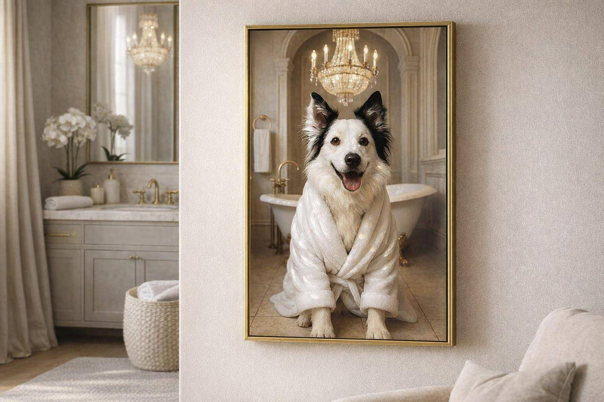 Spa Pup I Hand-Embellished Canvas In Frame - Black / Gold