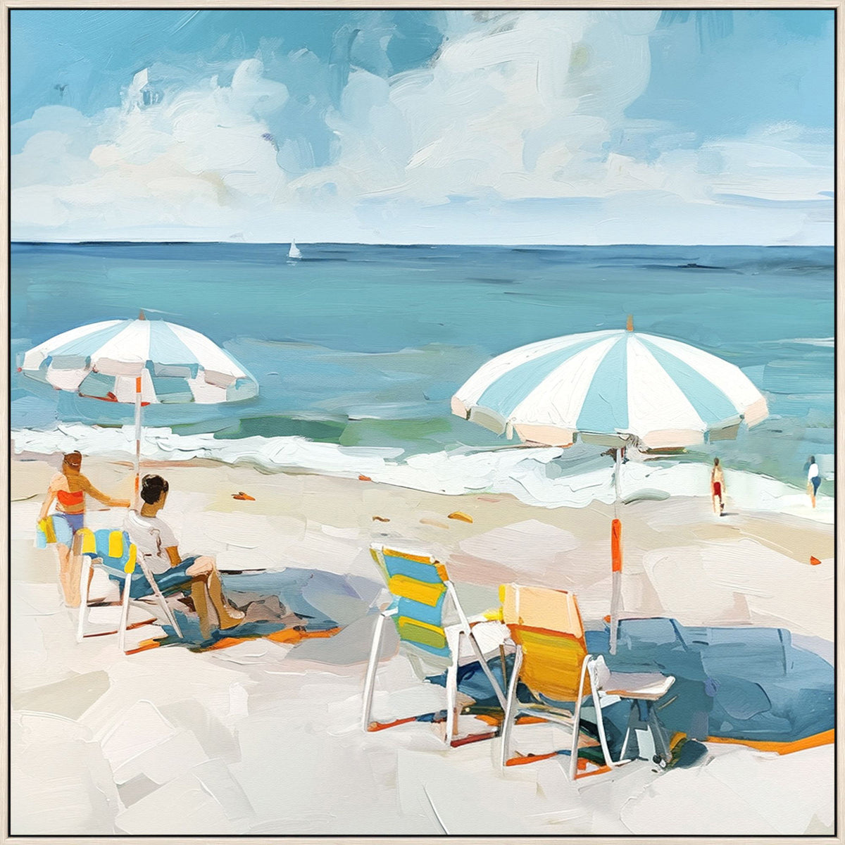 Seaside Umbrella View - 32" x 32" Framed Wall Art - Blue