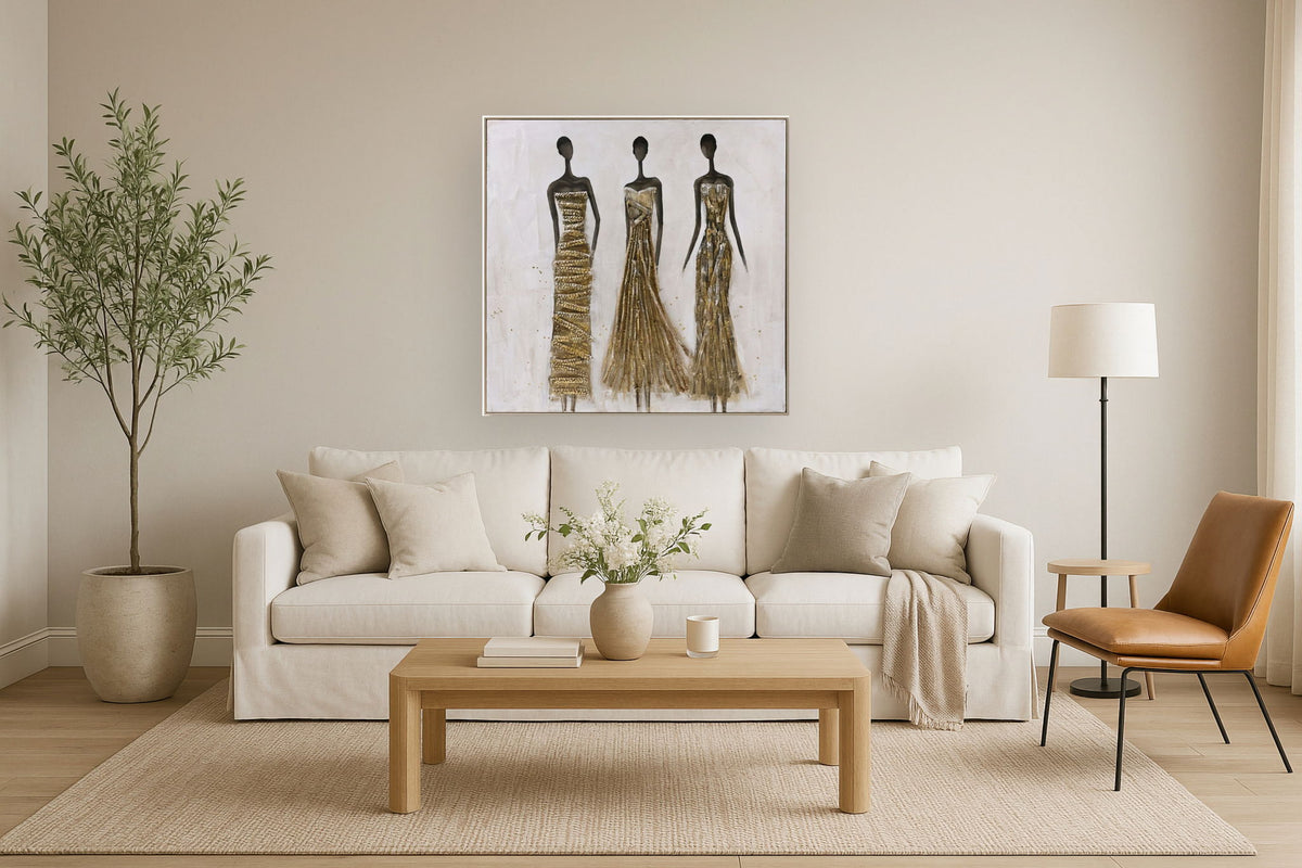 Golden Silhouette Trio - 40" x 40" Framed Wall Art - Beige