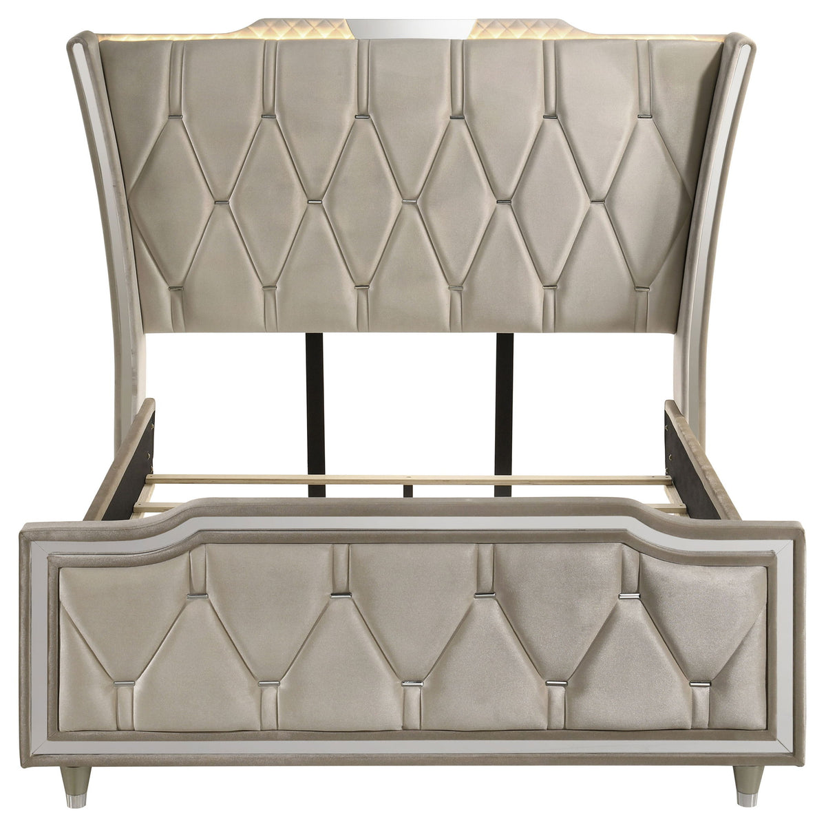 Lorient Queen LED Upholstered Wingback Bed Ivory and Camel