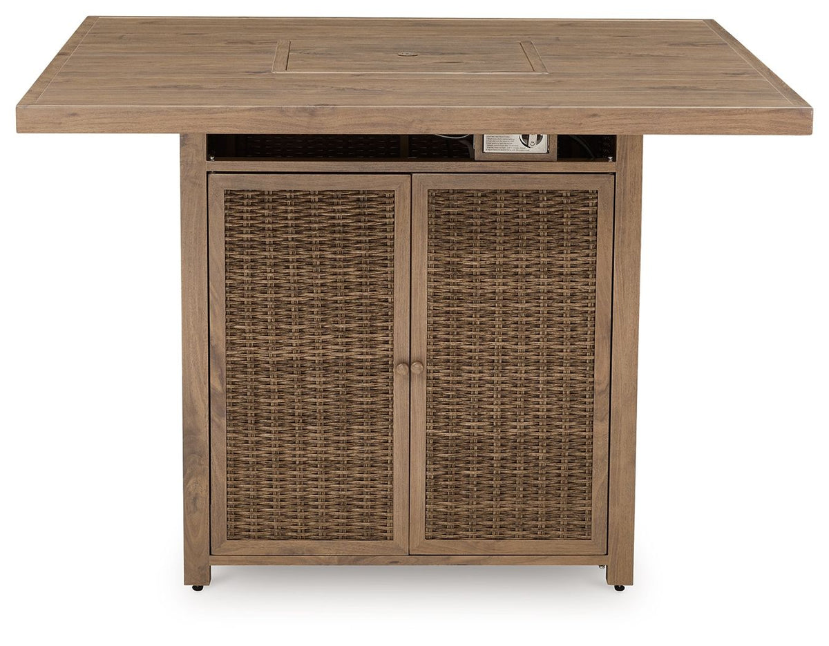 Walton Bridge - Square Bar Table With Fire Pit - Driftwood