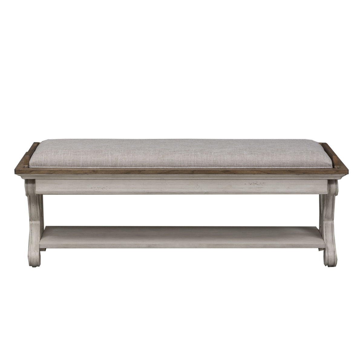 Farmhouse Reimagined - Bed Bench - Antique White / Chestnut Tops