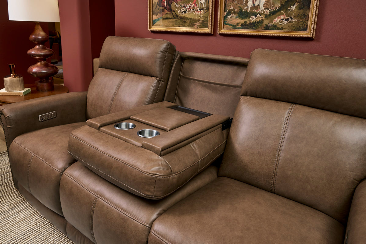 Flexsteel Alexander Power Reclining Sofa with Console, Power Headrest & Lumbar