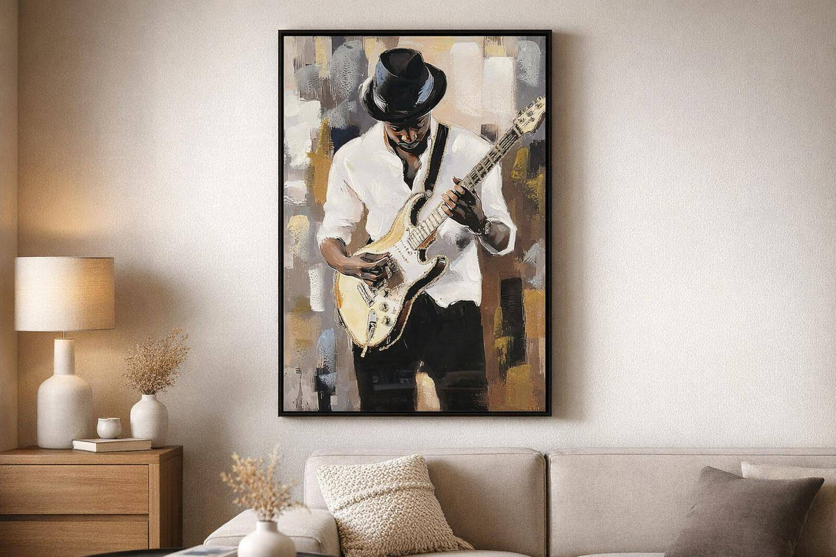 Midnight Riff II Hand-Embellished Canvas In Frame - White / Cream