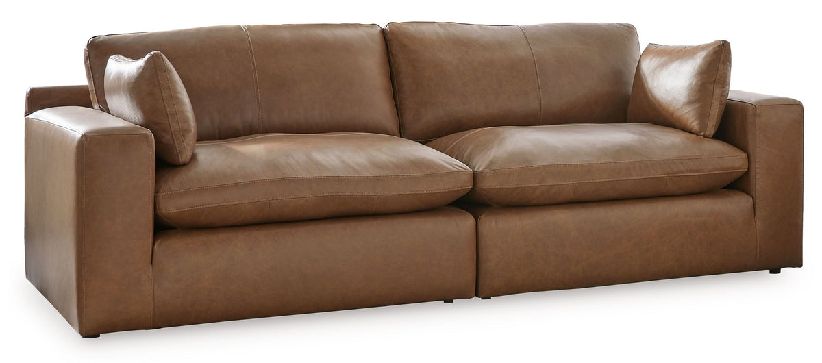 Emilia - 3 Pc. - 2-Piece Sectional Loveseat, Ottoman - Caramel