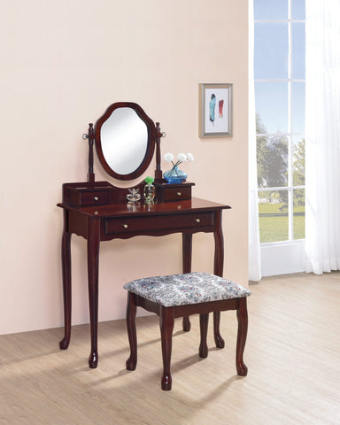 Brown/Red Vanity With Upholstered Stool