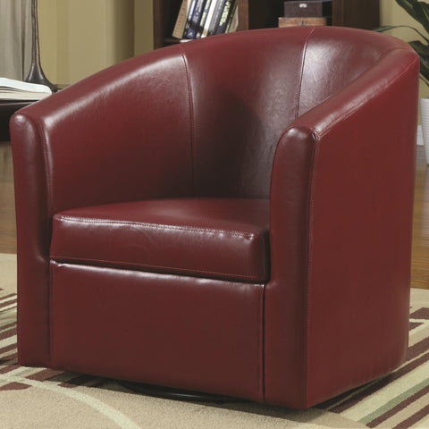 Contemporary Styled Accent Swivel Chair in Red Vinyl Upholstery
