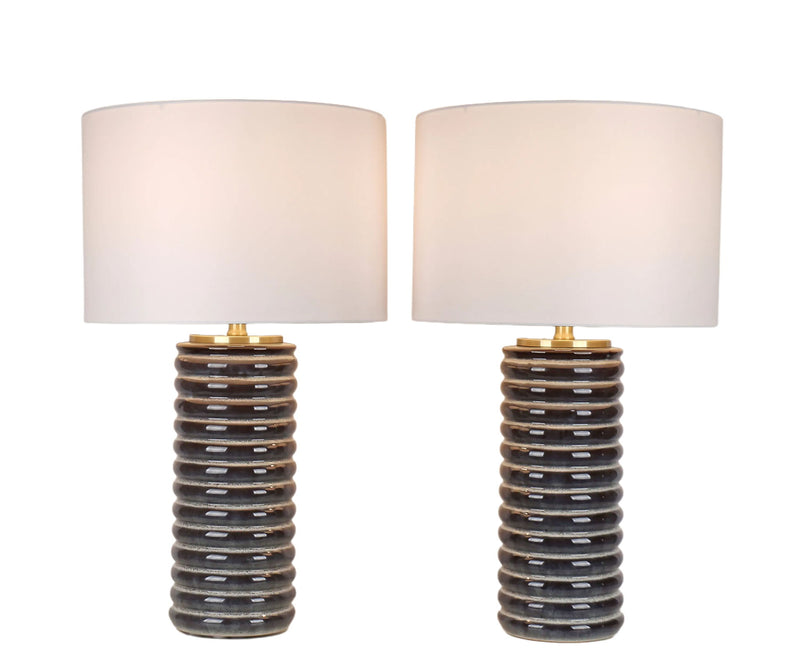 Ripple Charcoal Ribbed Ceramic Table Lamp (Set of 2) - Speckled Charcoal