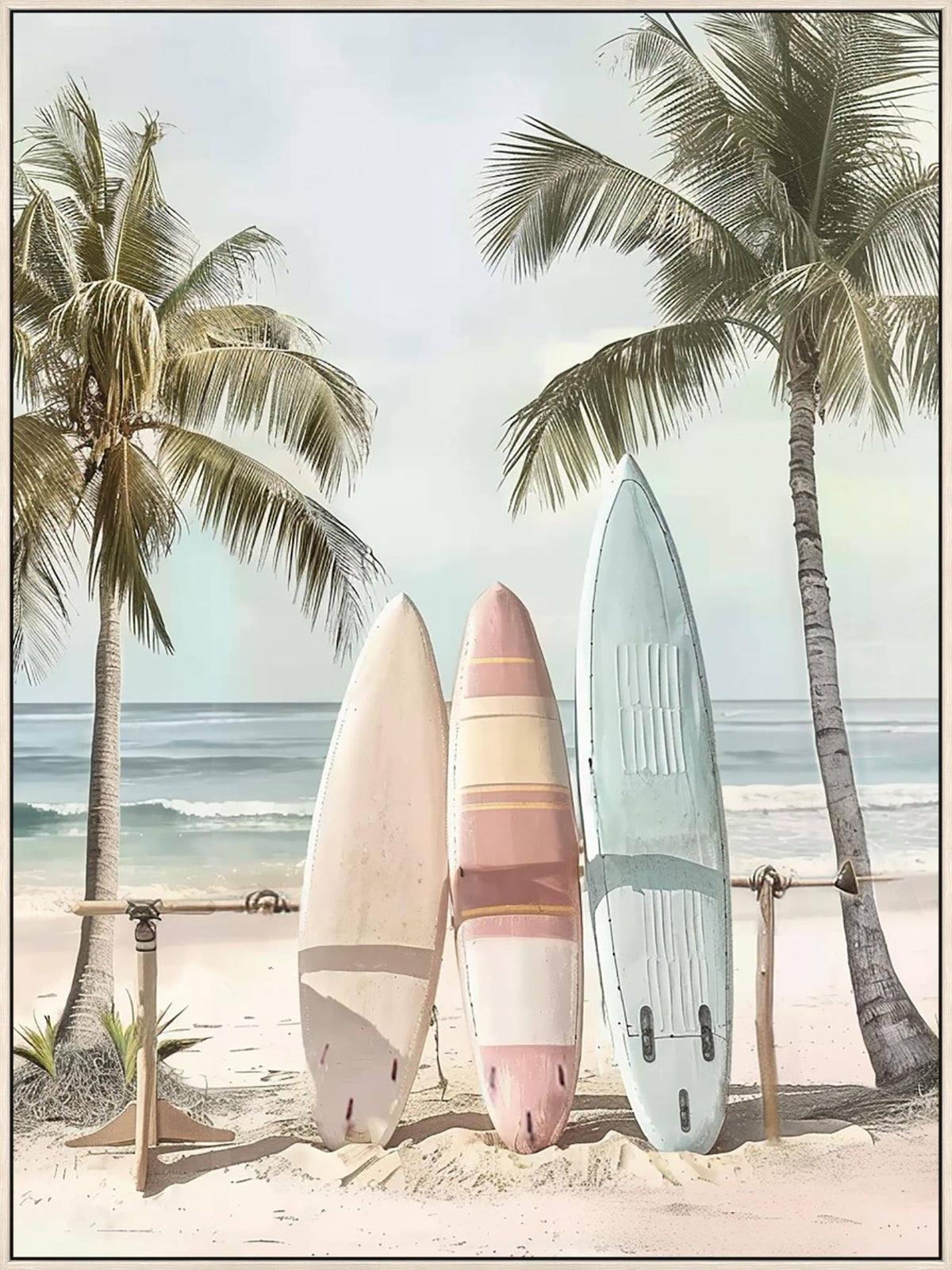 Palm Breeze Trio - 32" x 48" Framed Wall Art - Beige