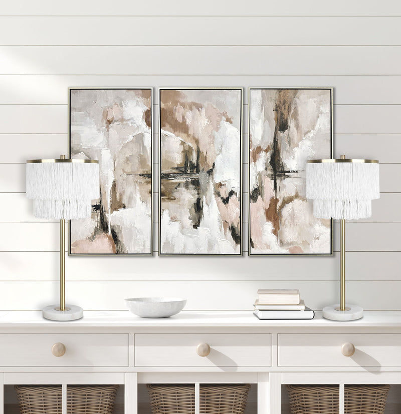 "Tassel Elegance II" Metal Table Lamp (Set of 2) - Soft Gold / White