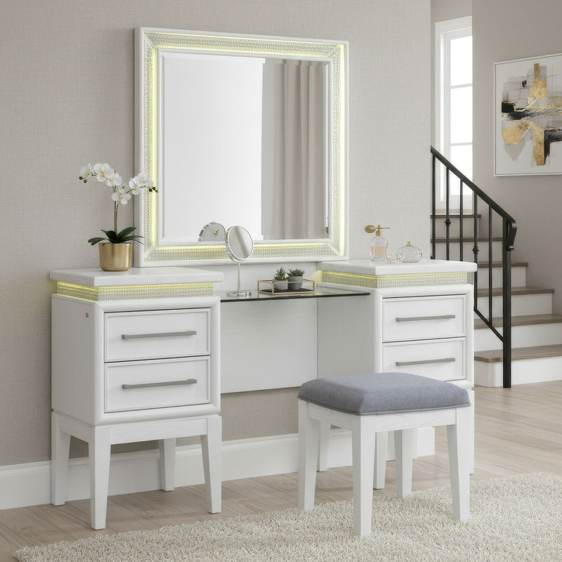 Reflections - 3 Piece Vanity Set - Pearl White & Rhinestone