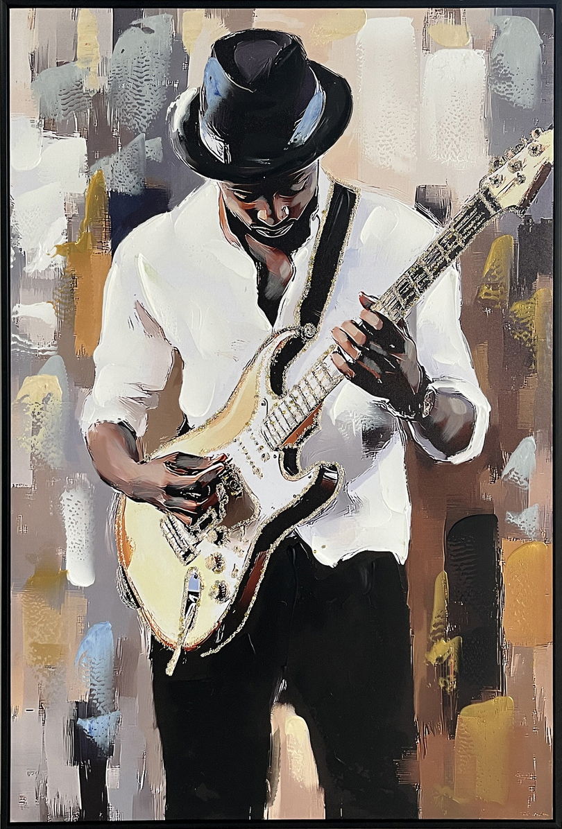 Midnight Riff II Hand-Embellished Canvas In Frame - White / Cream