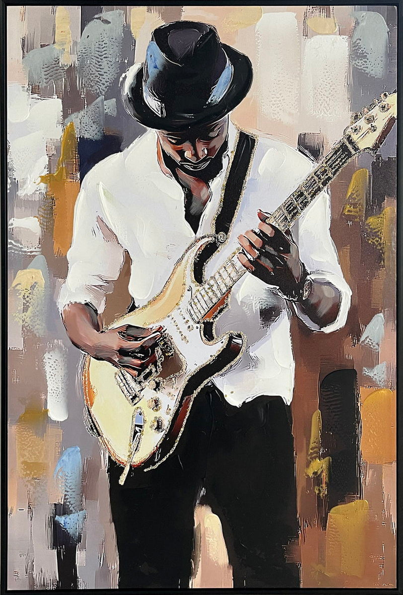 Midnight Riff II Hand-Embellished Canvas In Frame - White / Cream