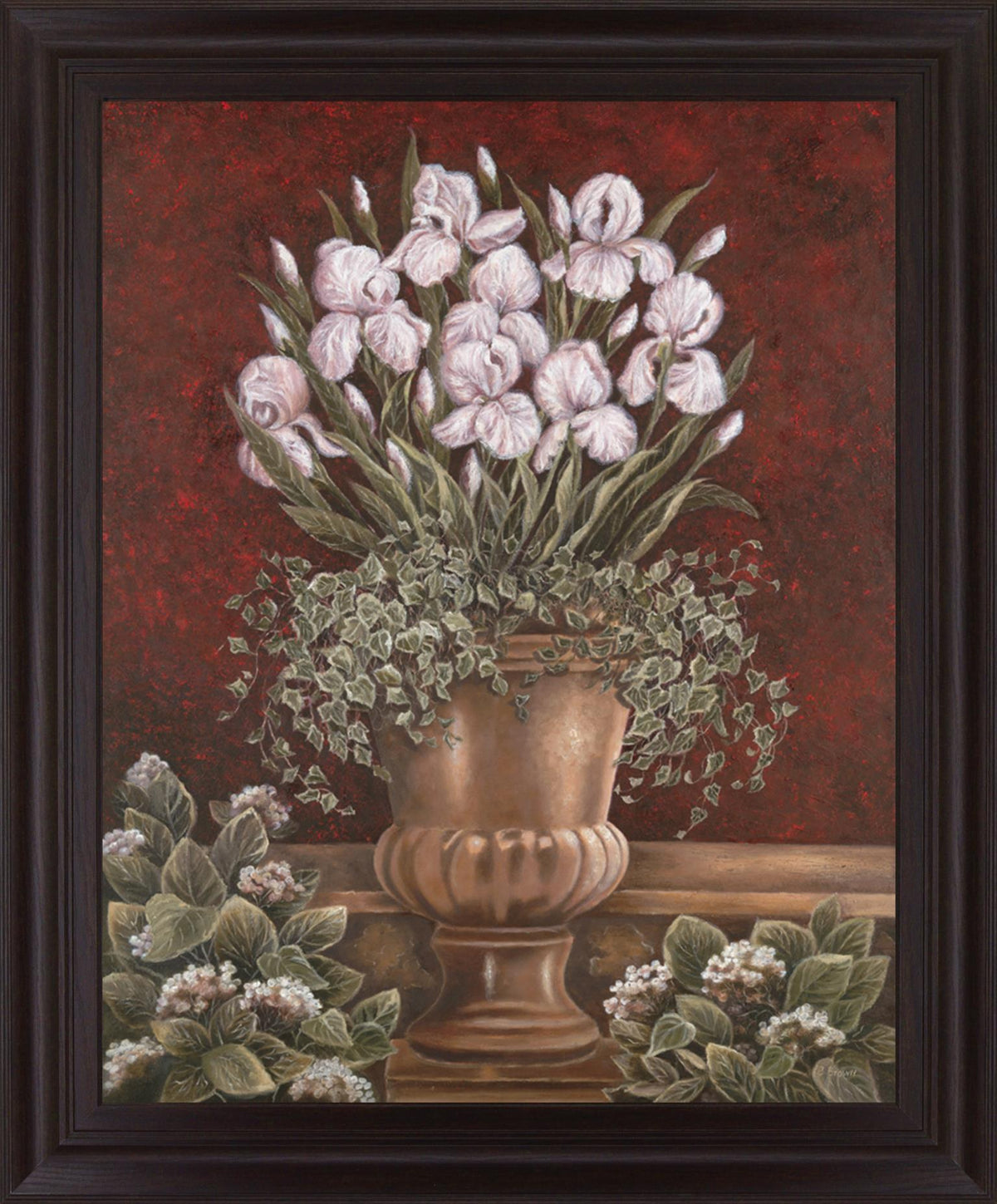Crimson Iris Bouquet - 28" x 34" Framed Wall Art - Dark Red