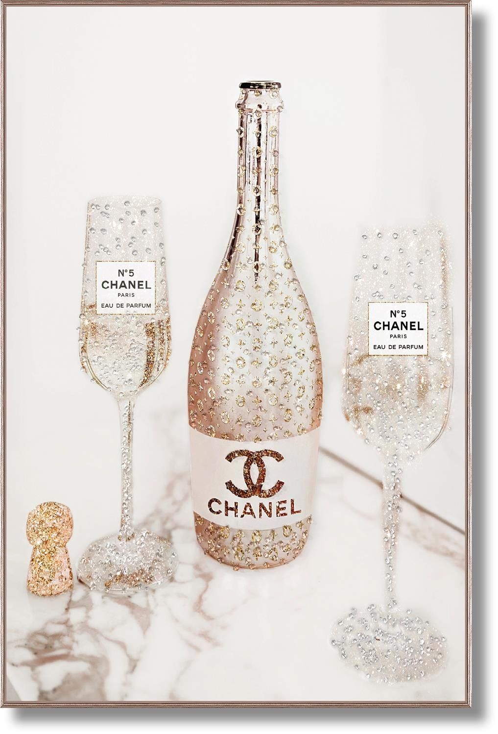 Glitter Toast Celebration - 32" x 47" Framed Wall Art - Beige