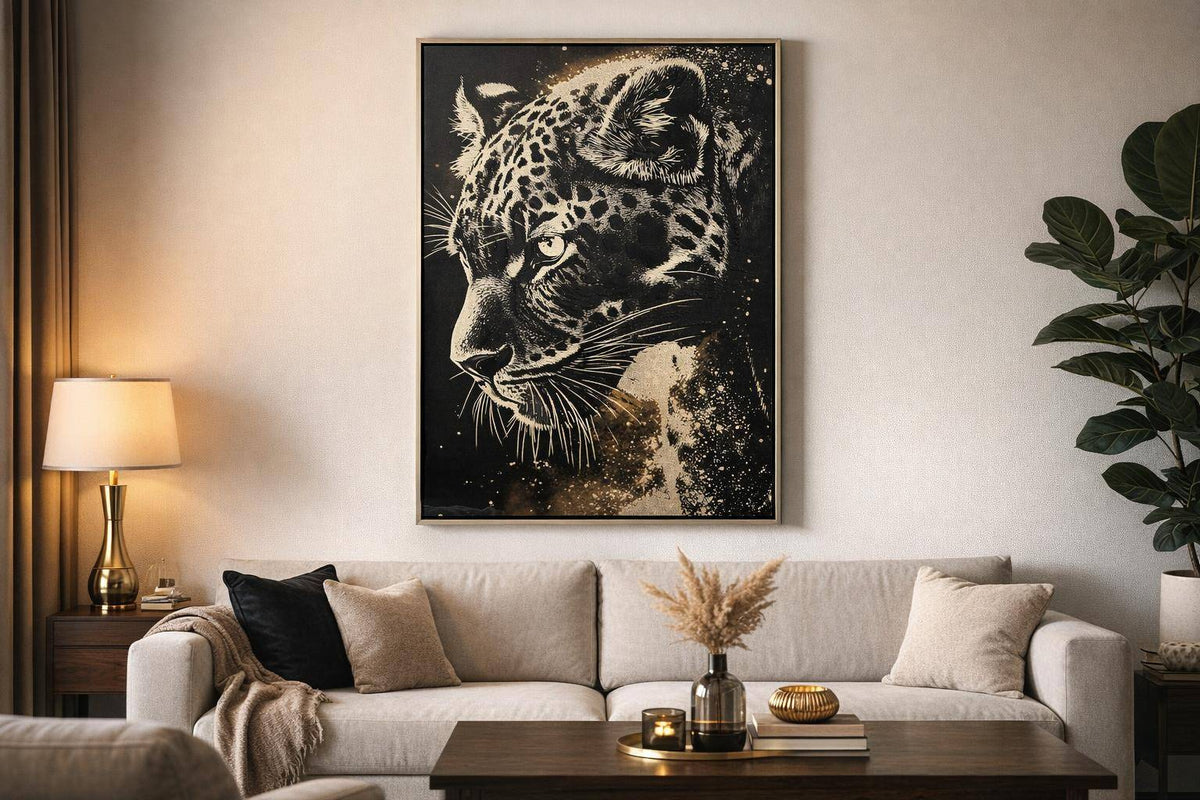 Midnight Prowl Hand-Embellished Canvas With Foil In Frame - Black / Ivory
