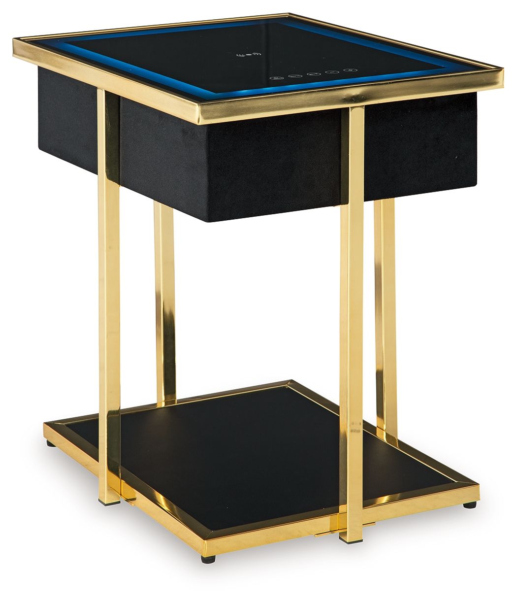 Rexwell - Accent Table With Speaker - Black / Gold Finish