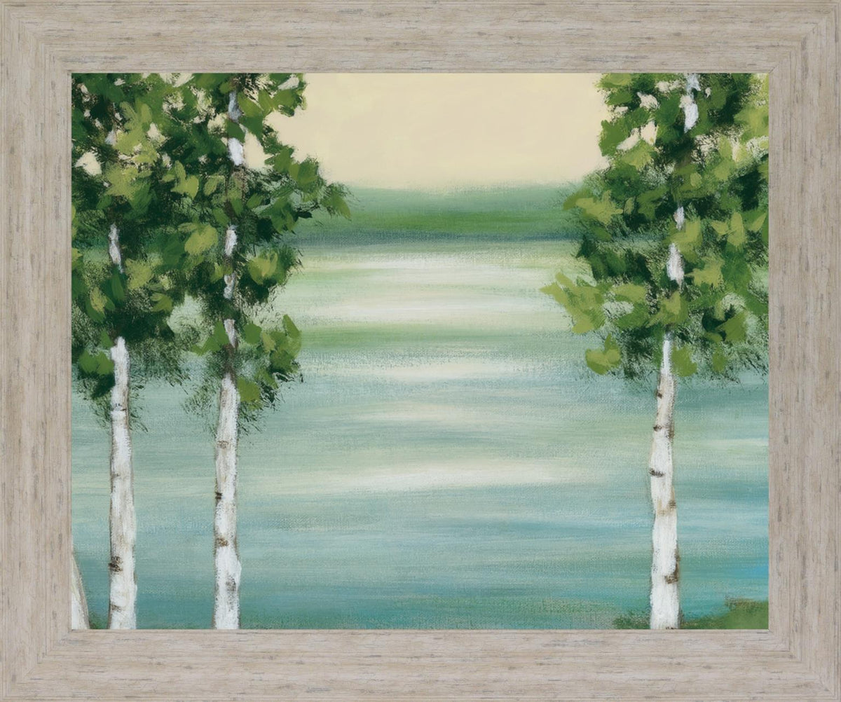 Birches Over Serene Water - 28" x 34" Framed Wall Art - Green