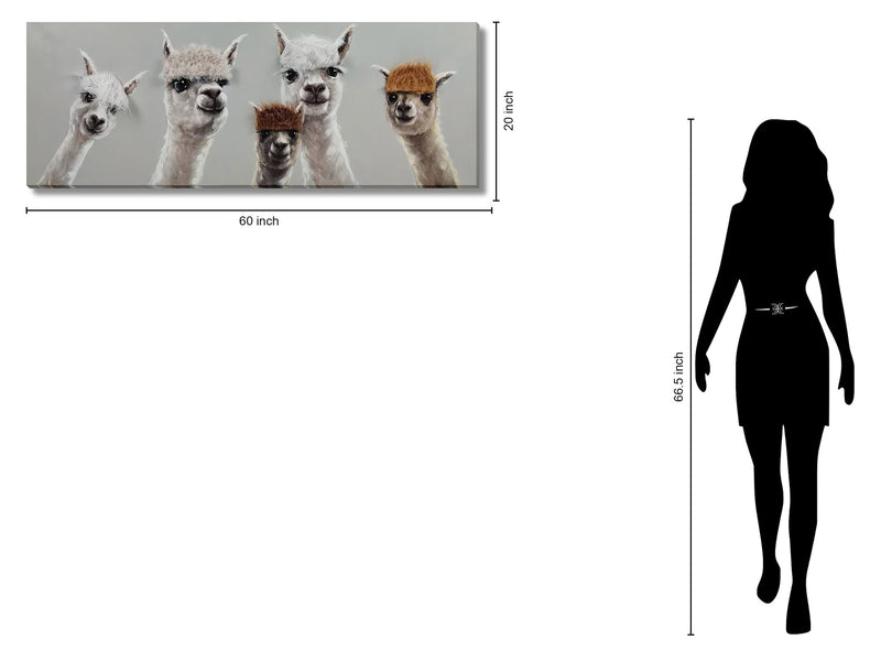 Whimsical Llama Lineup - 20" x 60" Framed Wall Art - Gray
