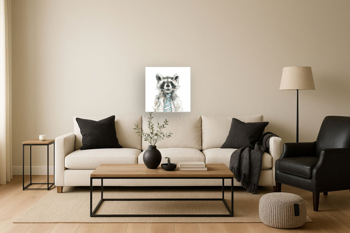 Gallery Wrapped Giclee On Canvas Funny Pet In Tie - Gray
