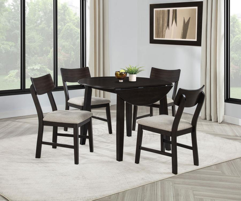Catley - 5 Piece Round Drop Leaf Dining Table Set - Dark Coffee