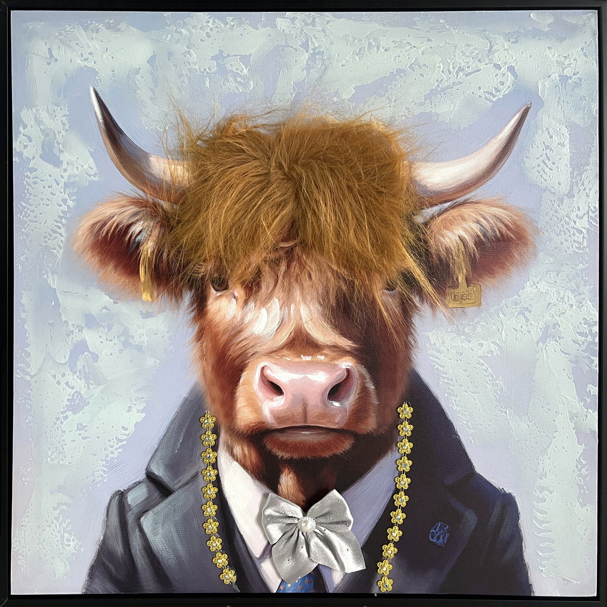 Animal Honor Role I Hand-Embellished Canvas With Fabric In Frame - Black / Brown