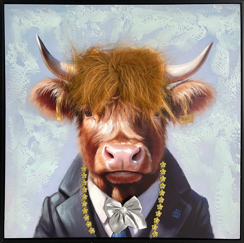 Animal Honor Role I Hand-Embellished Canvas With Fabric In Frame - Black / Brown