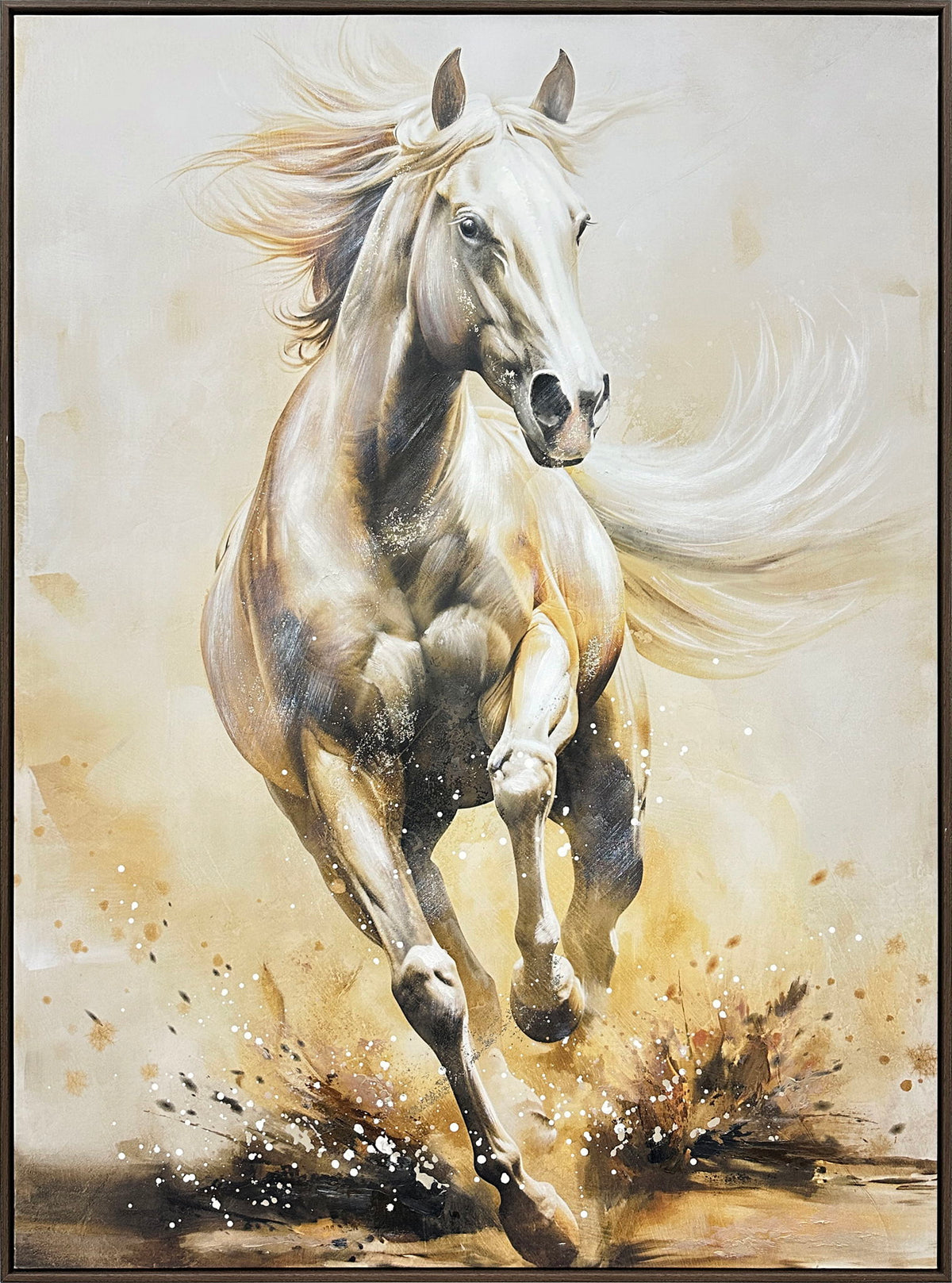 Ivory Galloping Hand-Embellished Canvas In Frame - Ivory / Beige