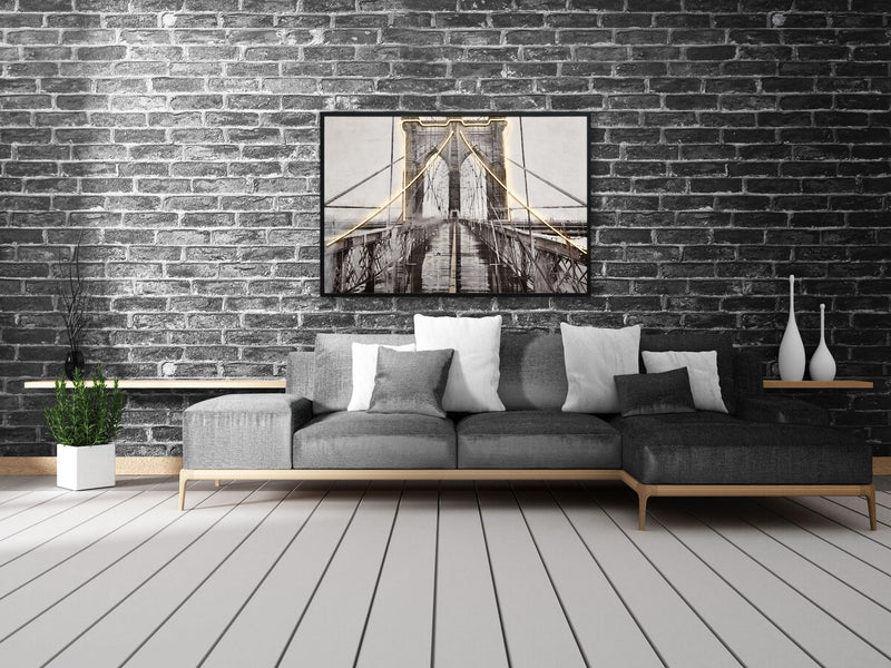 "Luminous Crossing" Hand-Embellished LED In Frame - Black / White / Dark Gray