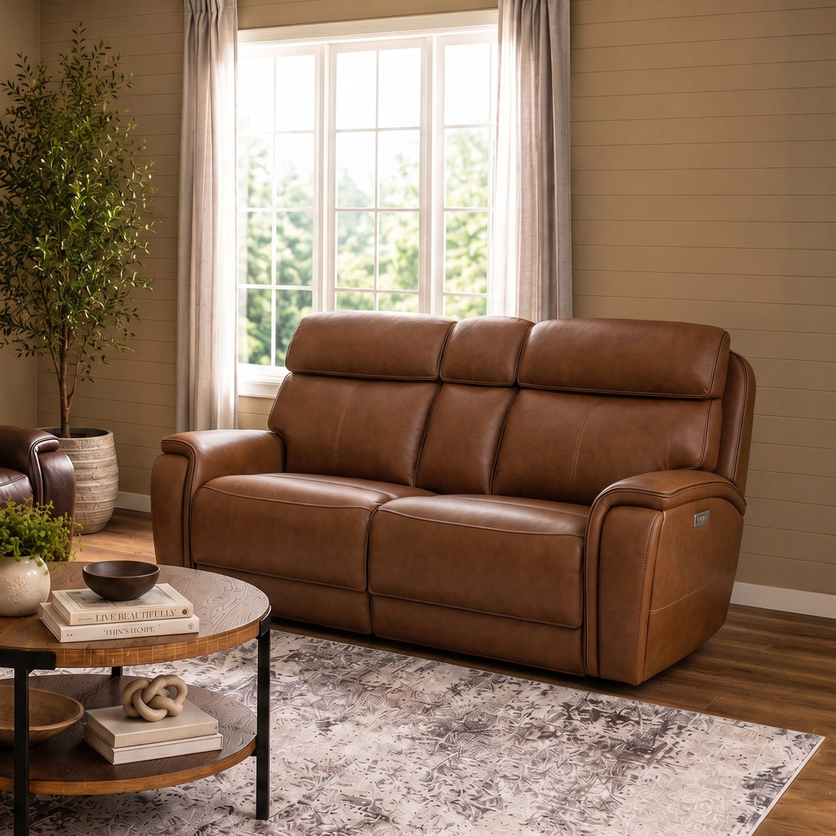 Flexsteel Walker Power Reclining Loveseat w/ Console, Power Headrest & Lumbar
