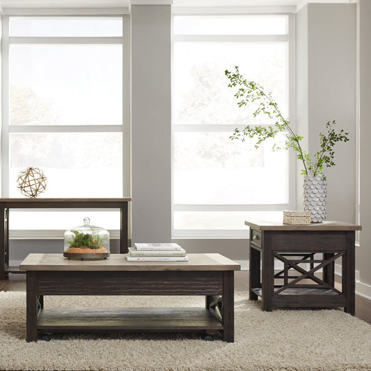 Heatherbrook - 3 Piece Table Set (1 Lift Top Cocktail 2 End Tables) - Charcoal & Ash