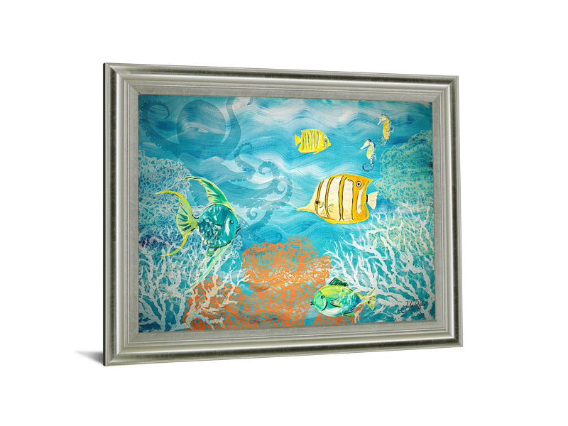 Coral Reef Dance - 28" x 34" Framed Wall Art - Light Blue
